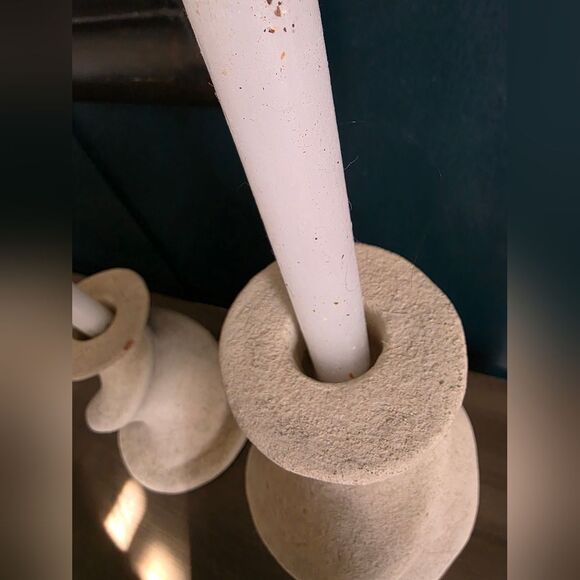 1991 Vintage Spiral Chunky Candlestick Holders Pair 11' & 7.5' Sculptural - Picture 8 of 11